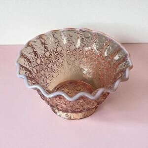Vintage 1980 Pink Opalescent Ruffled Glass Bowl – Daisy & Button Pink Glass Bowl